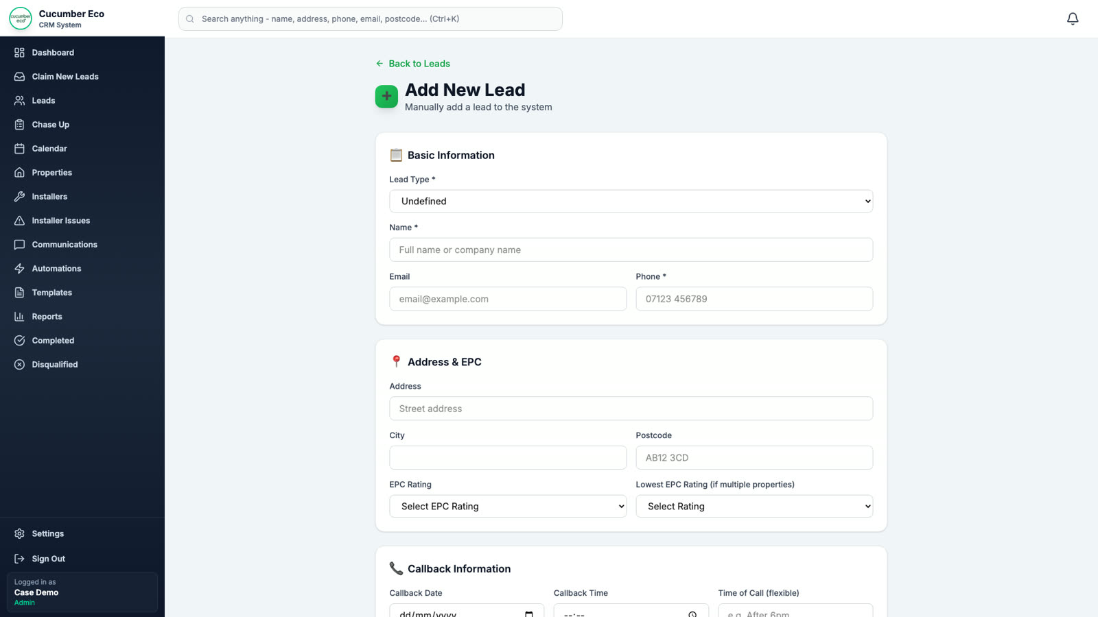 Cucumber Eco CRM
